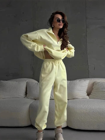 Women Track Suit Laple Zipper Patchwork Set