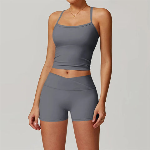 Gym Set Short Yoga Tracksuits Women 2 PCS Sport Suit Fitness Clothing Workout Outfits Push Up Shorts Sporty Bra Sportwear