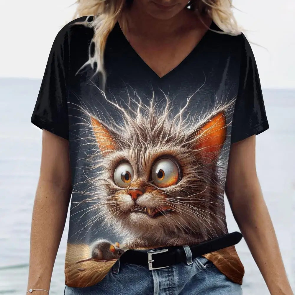 Summer Cat Print Casual Short Sleeve 3d T-Shirts