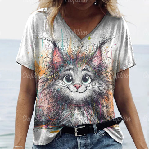 Summer Cat Print Casual Short Sleeve 3d T-Shirts