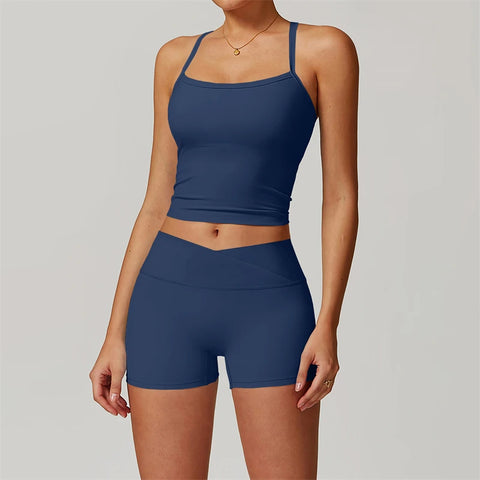 Gym Set Short Yoga Tracksuits Women 2 PCS Sport Suit Fitness Clothing Workout Outfits Push Up Shorts Sporty Bra Sportwear