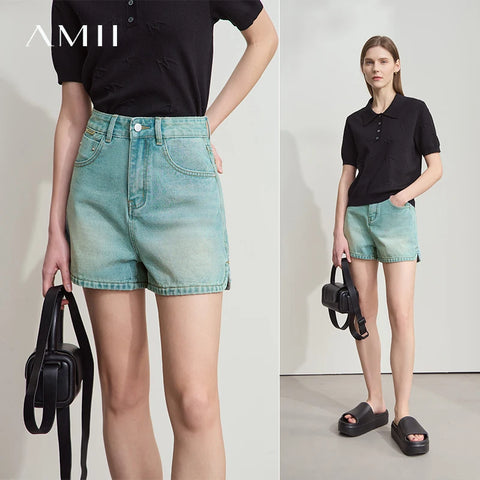 AMII Old Retro Washed Casual Summer Denim Shorts