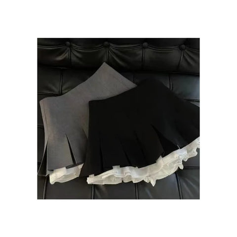 Ruffles Black Japanese Kawaii Korean Patchwork High Waist Mini Pleated Skirts