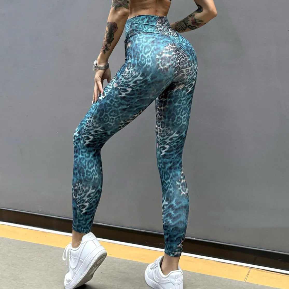 Leopard Bra & Fitness High Waist Raise Scrunch Gym Leggings set