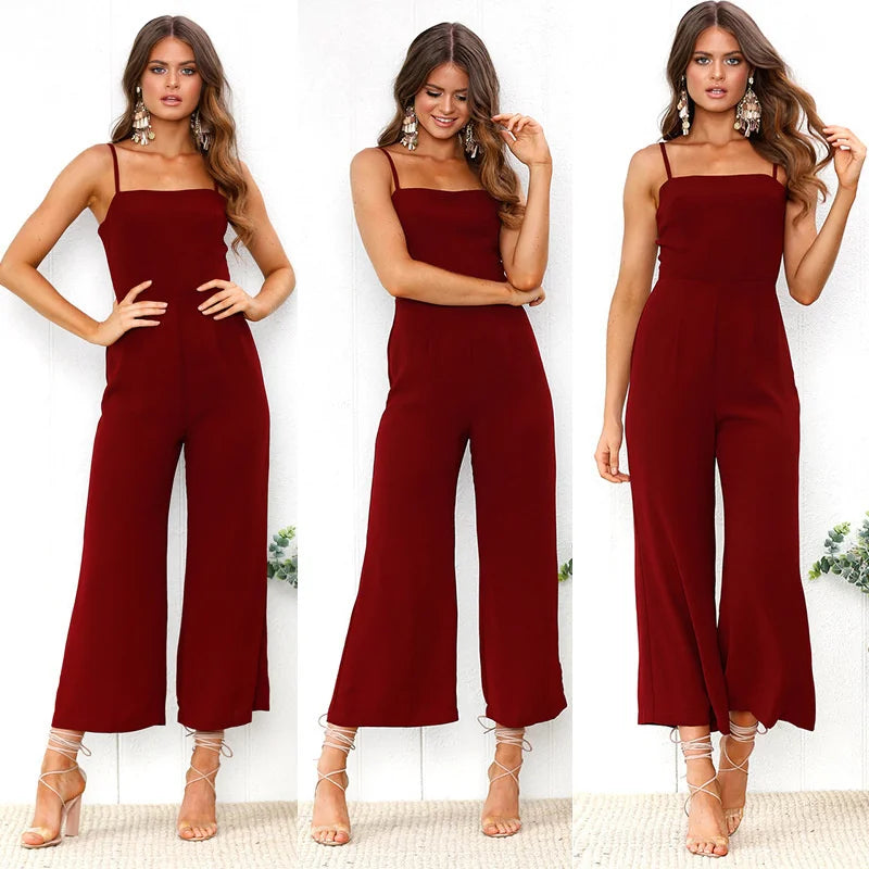 Woman Sleeveless Bib Dungarees Formal Jumpsuits Autumn Casual Loose Solid Overalls for Women Female Spaghetti Strap Wide Leg Jumpsuit
