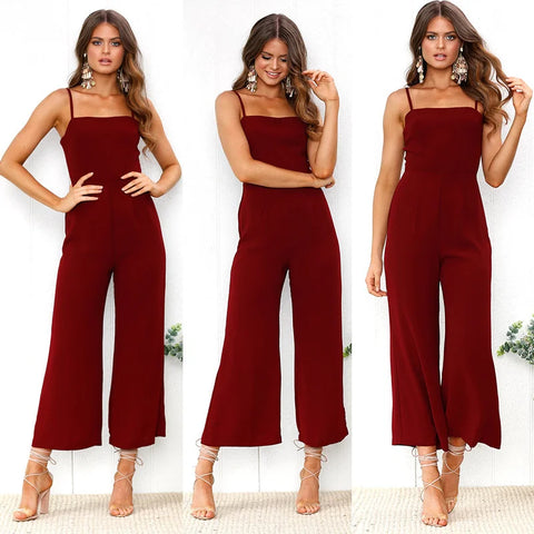 Woman Sleeveless Bib Dungarees Formal Jumpsuits Autumn Casual Loose Solid Overalls for Women Female Spaghetti Strap Wide Leg Jumpsuit