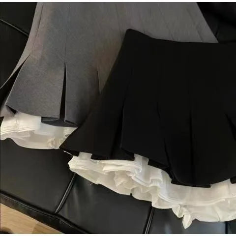 Ruffles Black Japanese Kawaii Korean Patchwork High Waist Mini Pleated Skirts