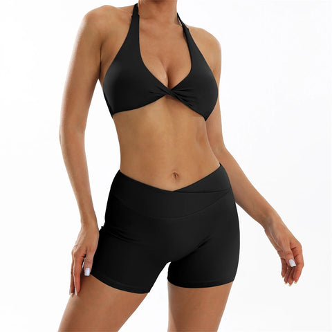 Gym Set Short Yoga Tracksuits Women 2 PCS Sport Suit Fitness Clothing Workout Outfits Push Up Shorts Sporty Bra Sportwear