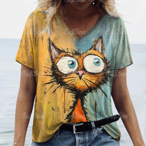 Summer Cat Print Casual Short Sleeve 3d T-Shirts