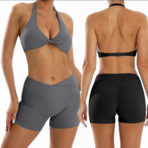 Gym Set Short Yoga Tracksuits Women 2 PCS Sport Suit Fitness Clothing Workout Outfits Push Up Shorts Sporty Bra Sportwear