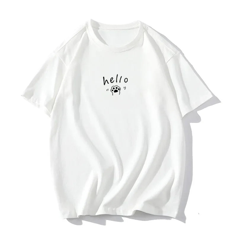 Hirsionsan New Women Graphic Printed Cotton T Shirts Female Khaki Oversized Casual Soft Tees Unisex Short Sleeve Summer Tops