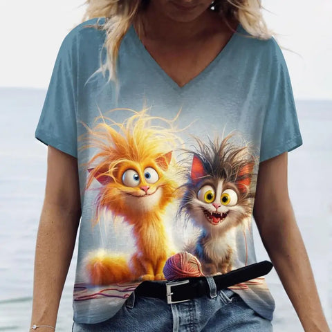 Summer Cat Print Casual Short Sleeve 3d T-Shirts