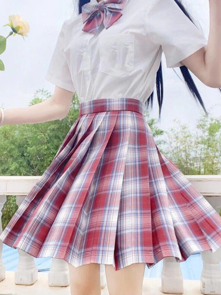 ZOKI Plaid Women Pleated Skirt Bow Knot Summer High Waist Preppy Girls Dance Mini Skirt Cute A Line Harajuku Sexy Japan Faldas