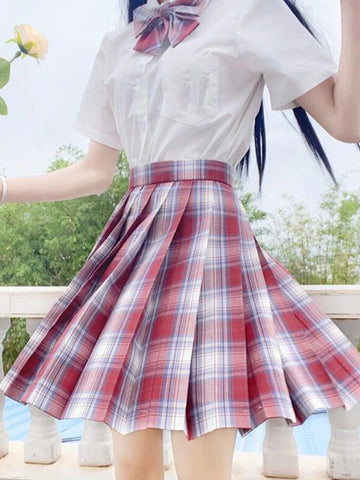 ZOKI Plaid Women Pleated Skirt Bow Knot Summer High Waist Preppy Girls Dance Mini Skirt Cute A Line Harajuku Sexy Japan Faldas