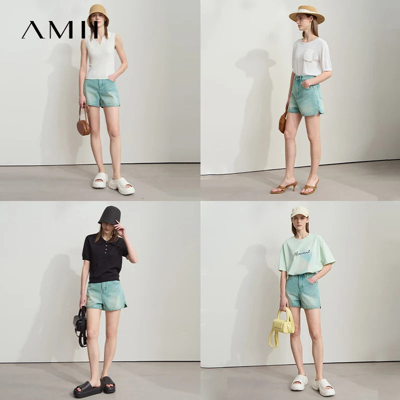 AMII Old Retro Washed Casual Summer Denim Shorts