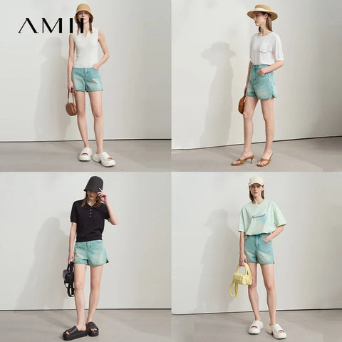AMII Old Retro Washed Casual Summer Denim Shorts