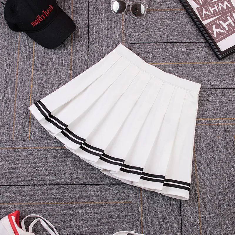 High Waist Striped Pleated Skirt with Lining