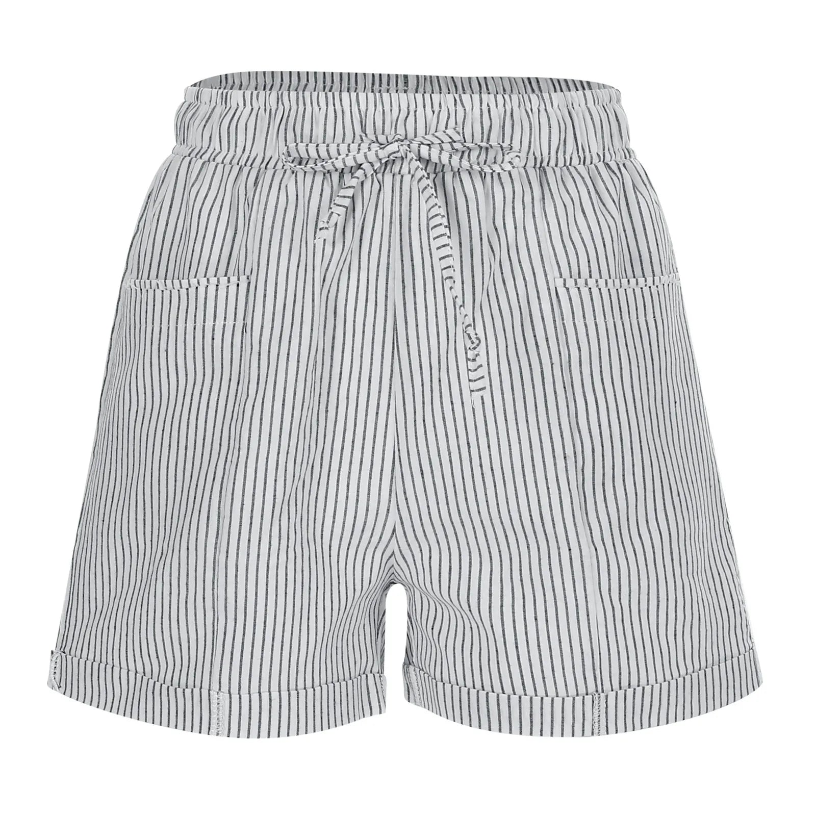 Striped Loose Shorts For Woman Drawstring Side Sports Shorts Women'S Summer Casual Trousers With Pockets Fashion Slacks Mujer