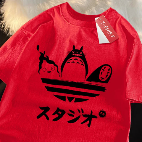 Japanese Anime Totoro & Kaonashi Cute Adidas Style print Oversized Tshrit