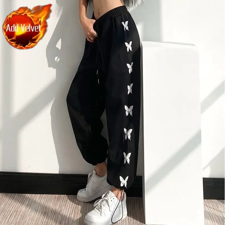 Loose Sports Pants for Women Wide Leg Baggy Drawstring High Waist Vintage Sweatpants Cotton Harajuku Woman FitnessTrousers Hot G