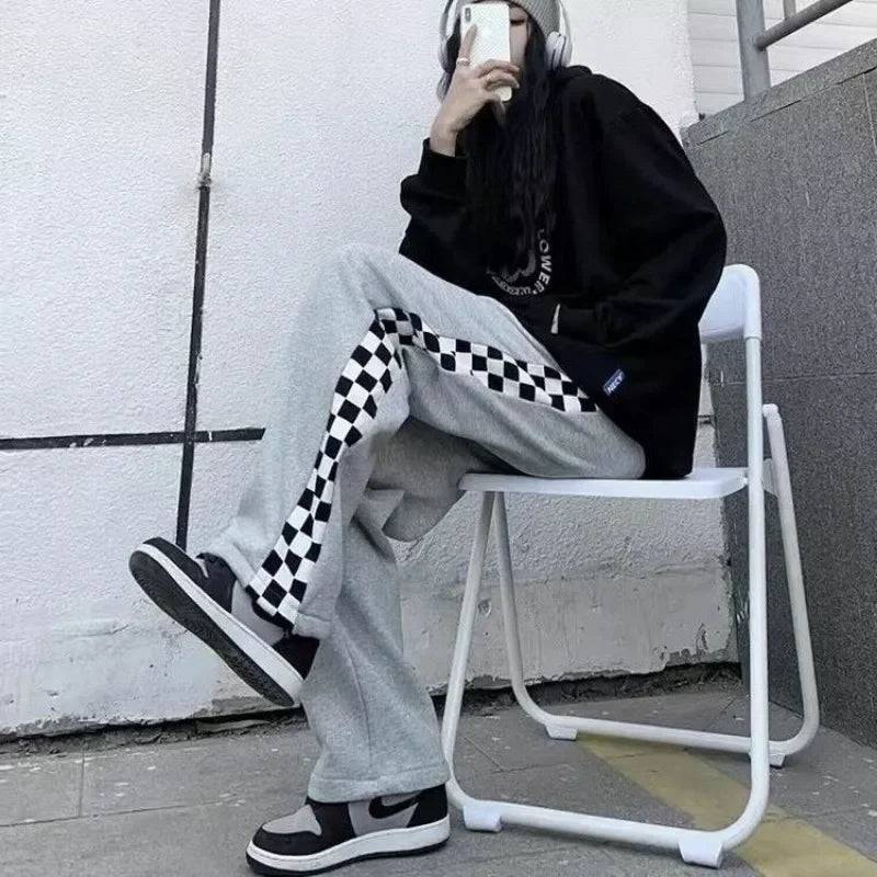 Loose Sports Pants for Women Wide Leg Baggy Drawstring High Waist Vintage Sweatpants Cotton Harajuku Woman FitnessTrousers Hot G