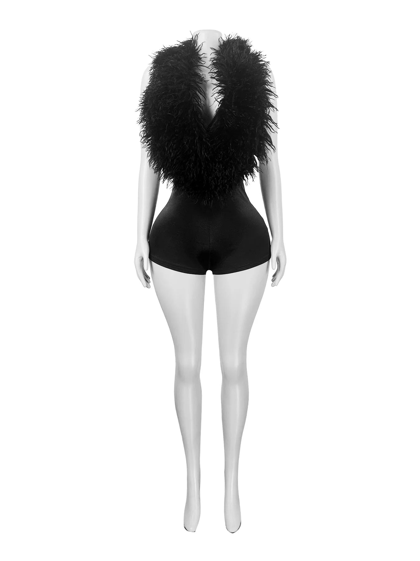 Weird Puss Halter Backless Fur Playsuit