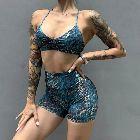 Leopard Bra & Fitness High Waist Raise Scrunch Gym Leggings set