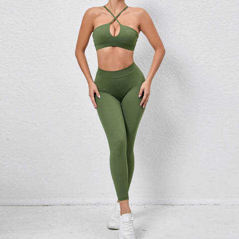 2 Pcs Gym Clothes Women V Back Yoga Set Sports Bra High Waist Leggings Women's Tracksuit Sportswear Fitness Gym Activewear XP310