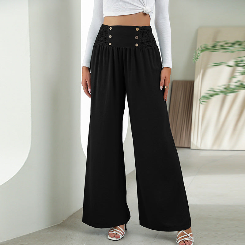 Elastic High Waist Straight Wide Leg Pants Casual Trousers