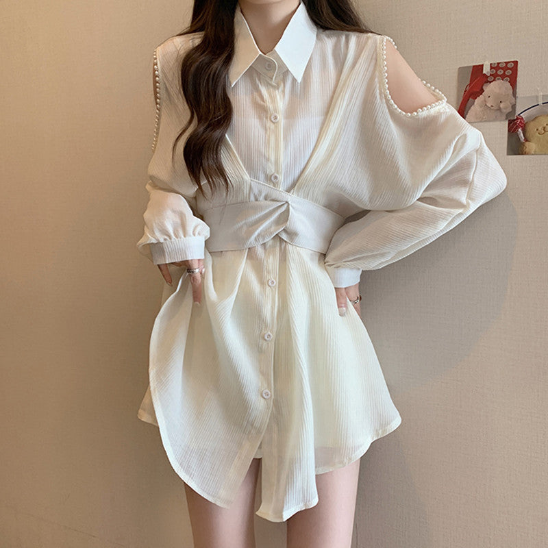 Lapel Halter Shirt Dress