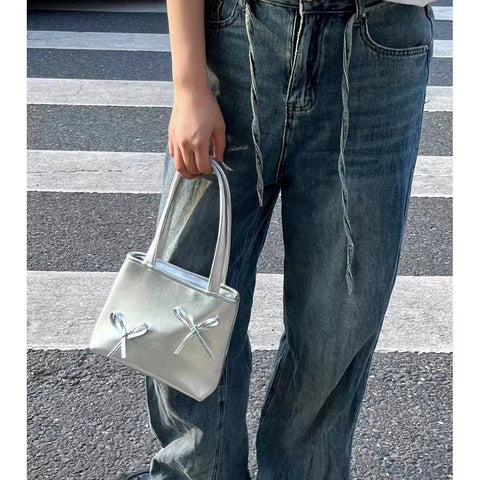 Silver Bag Mini Phone Bag Bow