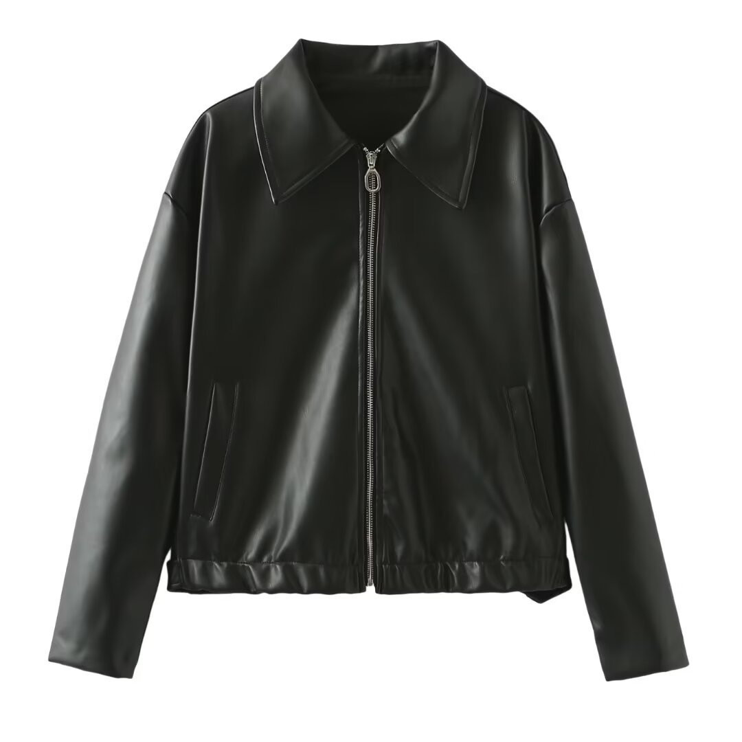 Long Sleeved Solid Color Lapel Zipper Jacket Coat