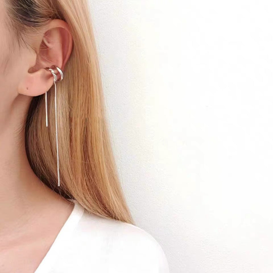 Ins Zircon Long One-piece Tassel Earrings Female Cold Style Flower Stud Earrings Ear Clip