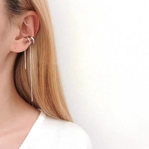 Ins Zircon Long One-piece Tassel Earrings Female Cold Style Flower Stud Earrings Ear Clip