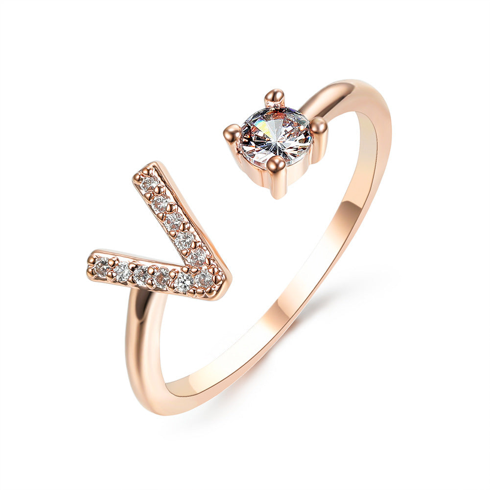 Adjustable 26 Initial Letter Ring Fashion Jewelry For Women Simple Elegant Jewelry