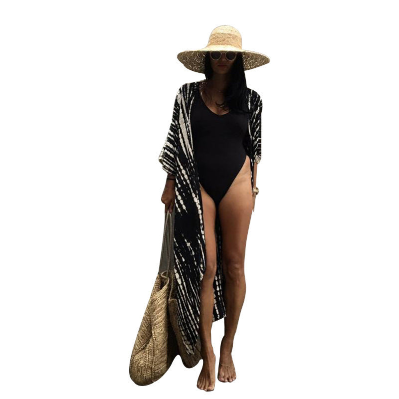 Boho Printed Fringed Long Kimono Cardigan Style Sexy Bikini Cover-ups