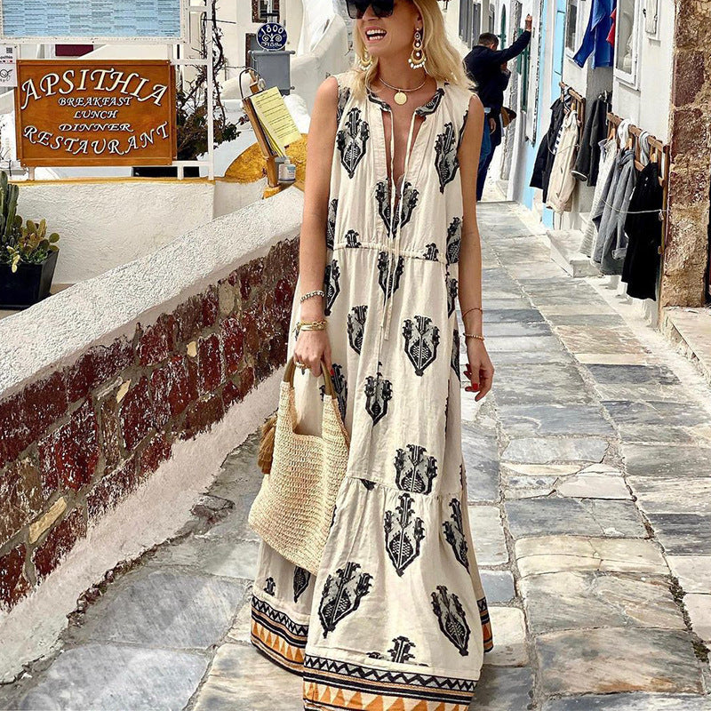 Sleeveless Midi Printed Dress