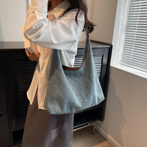 Denim Canvas Bucket Tote Bag
