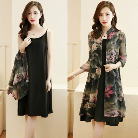 Two-piece Chiffon Shirt Dress With Sleeves