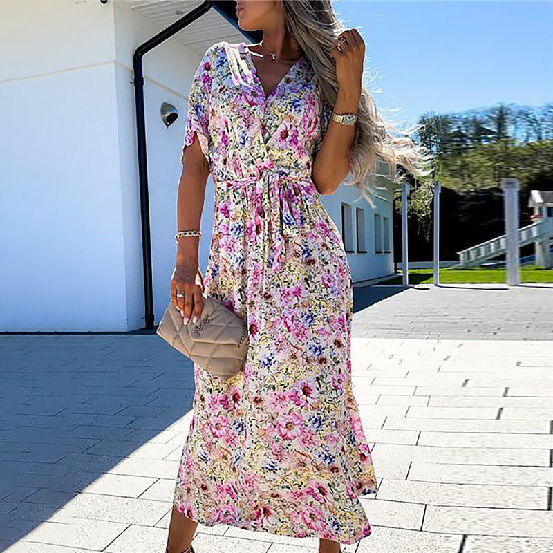 Printed Waistband And Big Hem Midi Dress