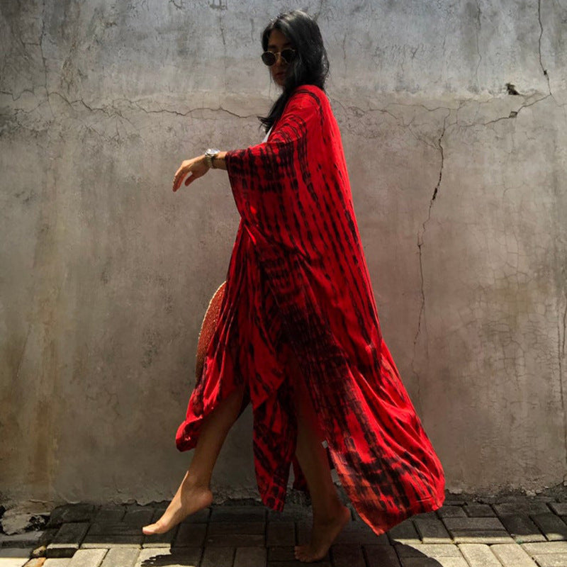 Boho Printed Fringed Long Kimono Cardigan Style Sexy Bikini Cover-ups