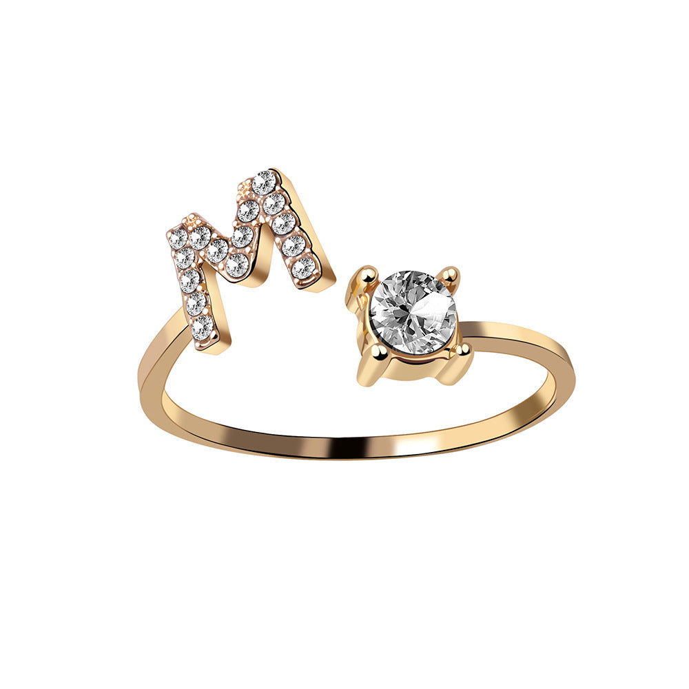 Adjustable 26 Initial Letter Ring Fashion Jewelry For Women Simple Elegant Jewelry