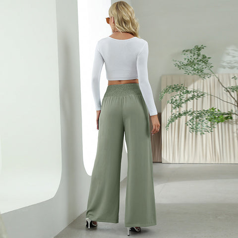 Elastic High Waist Straight Wide Leg Pants Casual Trousers