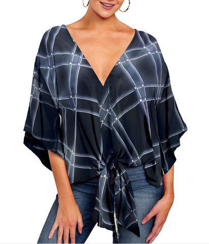 New V Neck Leopard Print Floral Tie Front Blouses