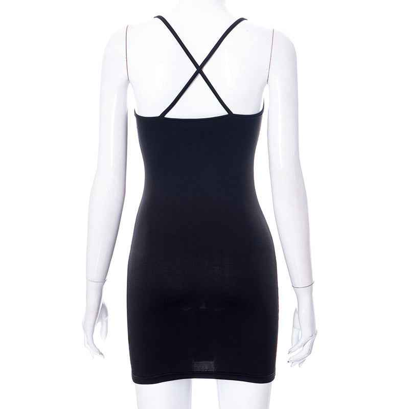 Hollow Out Bodycon Dress Camisole Heart Ring Decor Club Sexy Party Dress For Women