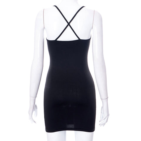 Hollow Out Bodycon Dress Camisole Heart Ring Decor Club Sexy Party Dress For Women