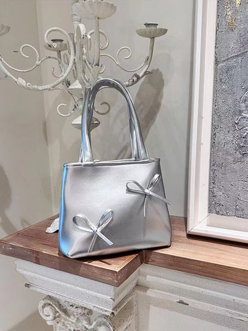 Silver Bag Mini Phone Bag Bow
