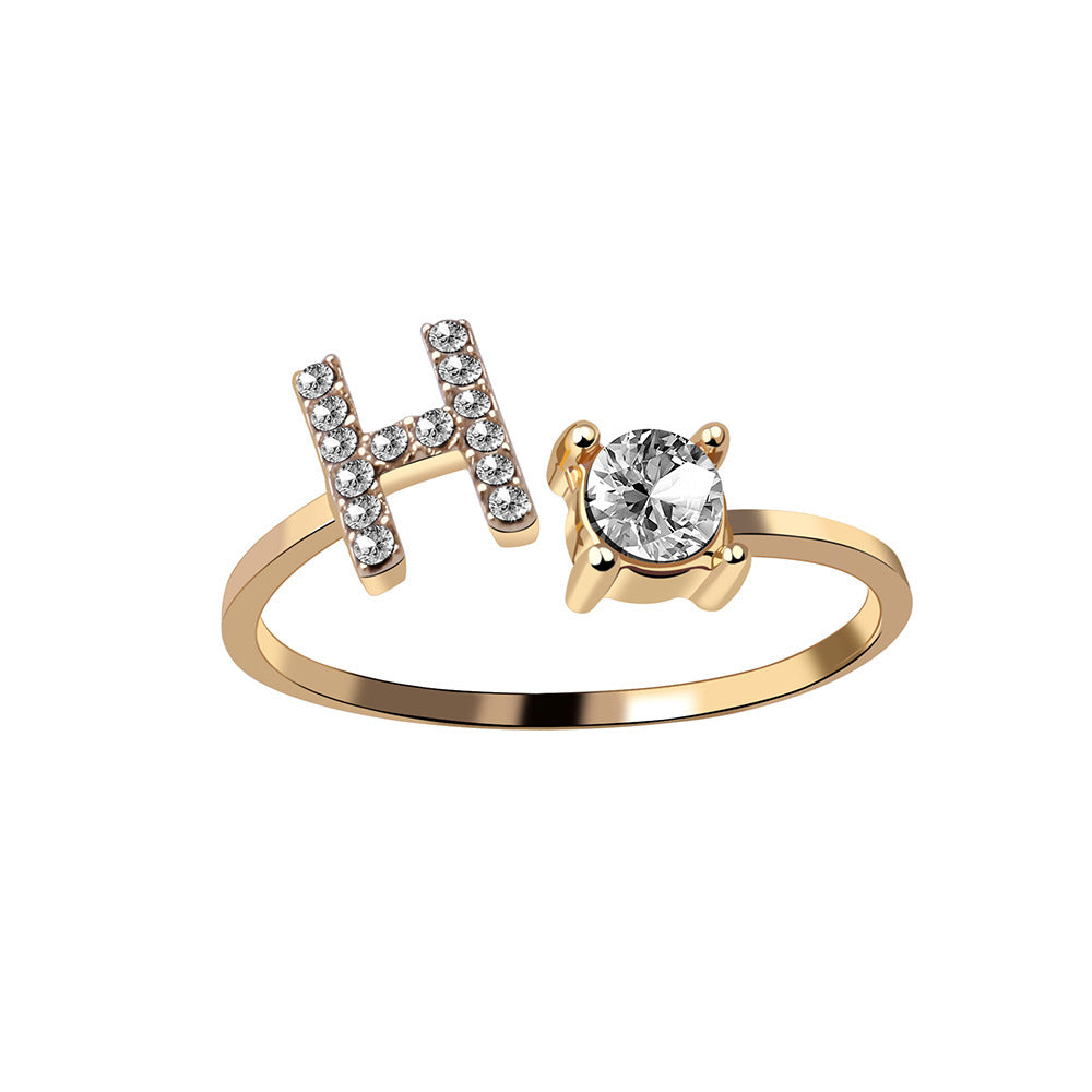 Adjustable 26 Initial Letter Ring Fashion Jewelry For Women Simple Elegant Jewelry