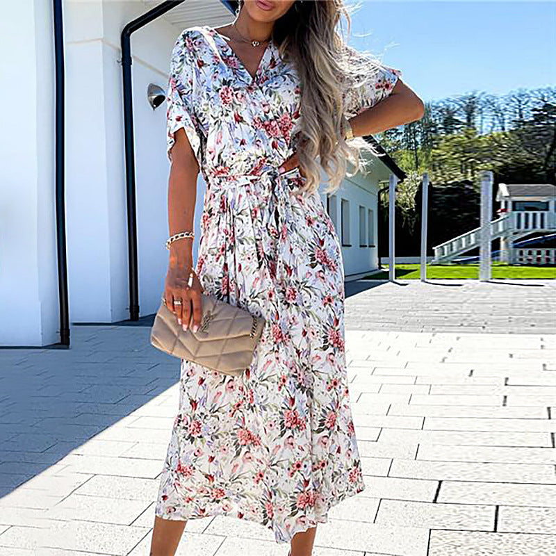 Printed Waistband And Big Hem Midi Dress