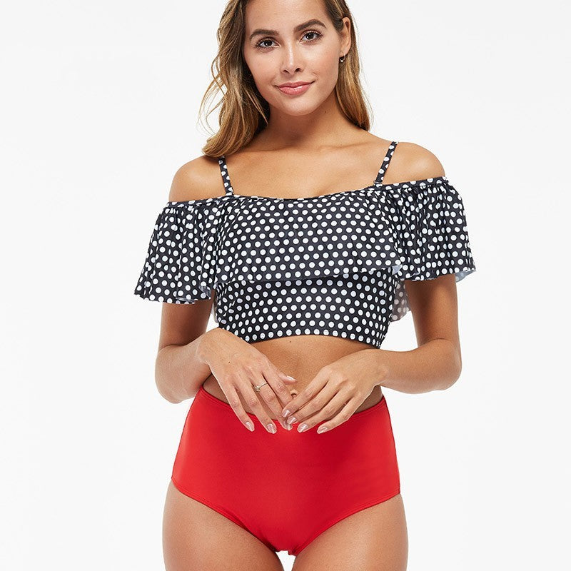 Women's High-waisted Belly Covering Printed Swimsuit Bikini